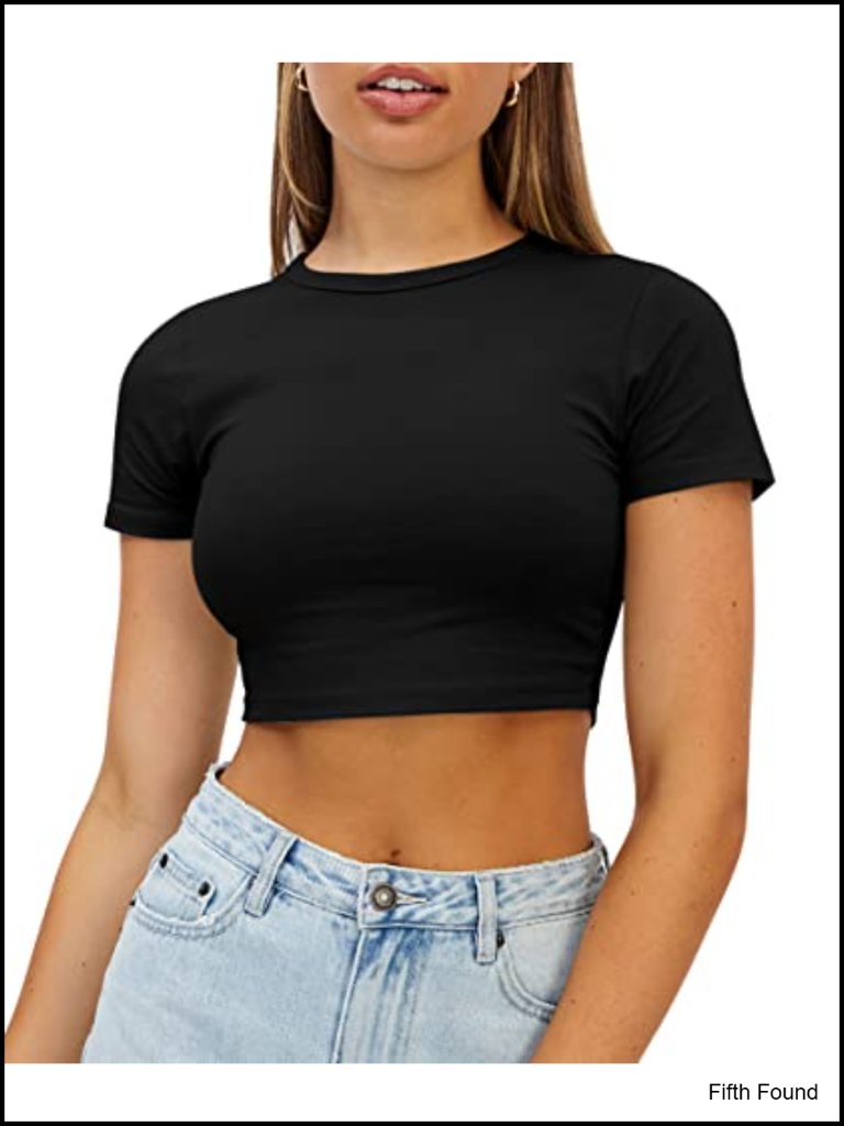 Crop Top Crew Neck Short Sleeve Slim Fit Tee Smooth Stretch Fabric Streetwear